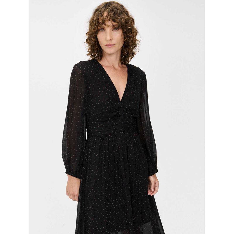 Veronika Maine Spotted Georgette Gathered V-Neck Dress image number 3